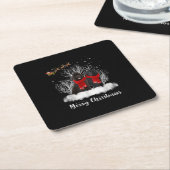 サンタニューファンドランドの夫婦メリークリスマスドッグプレゼント スクエアペーパーコースター (アングル)