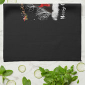 サンタニューファンドランド夫婦メリークリスマスドッグギフト キッチンタオル (折り畳み)