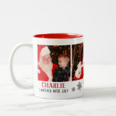 サンタニースリストかわいい赤の休日の写真コラージュ ツートーンマグカップ (左)