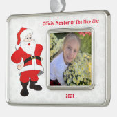 サンタニースリストスノーフレークsレッド文字 シルバープレートフレームオーナメント (左)