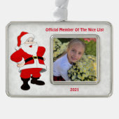 サンタニースリストスノーフレークsレッド文字 シルバープレートフレームオーナメント (正面)