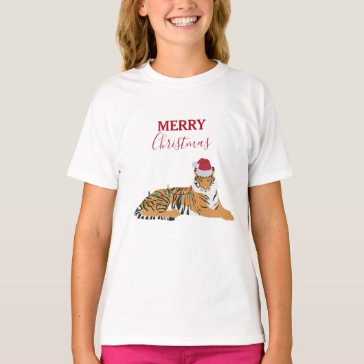 サンタハおもしろいットとクリスマスタイガーの動物 Tシャツ (正面)