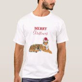 サンタハおもしろいットとクリスマスタイガーの動物 Tシャツ (正面)