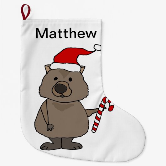 サンタハおもしろいットのクリスマスのウォンバット ラージクリスマスストッキング (正面)