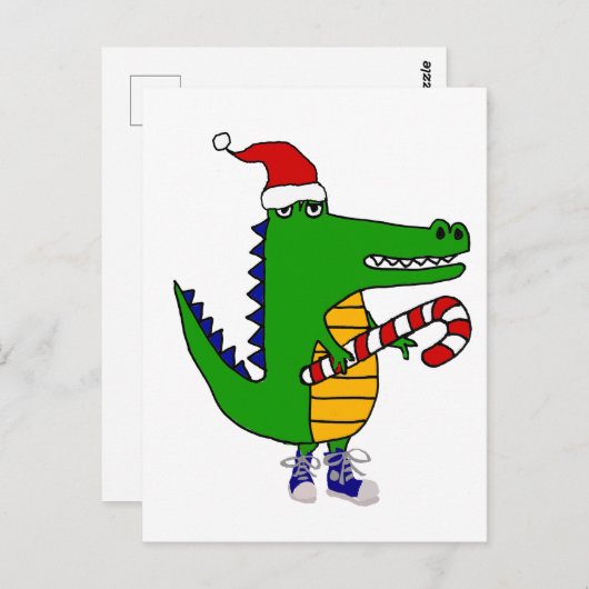 サンタハおもしろいットのクリスマスアートのワニ ポストカード (正面/裏面)