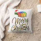 サンタハおもしろいットの贈り物を着たレインボータートルクリスマス クッション (ブランケット)