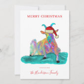 サンタハおもしろいットを着た絶叫ヤギのクリスマス シーズンカード (正面)