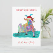 サンタハおもしろいットを着た絶叫ヤギのクリスマス シーズンカード (スタンド正面)