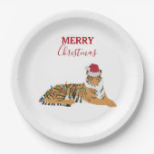 サンタハおもしろいット付きクリスマスタイガー動物 ペーパープレート (正面)