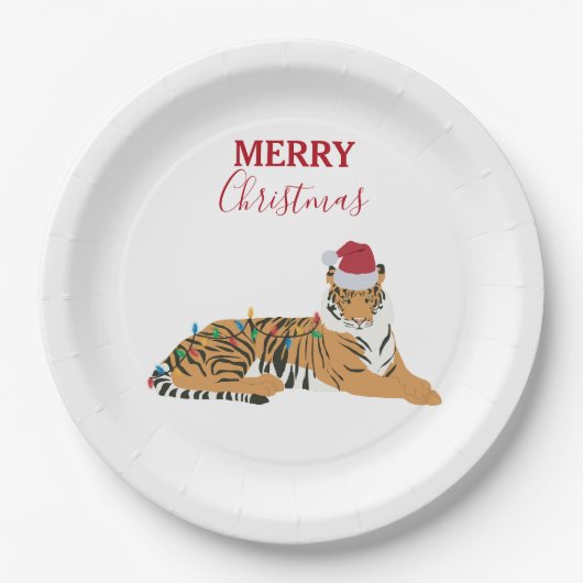 サンタハおもしろいット付きクリスマスタイガー動物 ペーパープレート (正面)