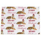 サンタハおもしろいット付きクリスマスタイガー動物 ラージペーパーバッグ (正面)