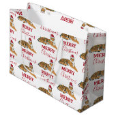 サンタハおもしろいット付きクリスマスタイガー動物 ラージペーパーバッグ (正面アングル)