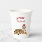 サンタハおもしろいット付きクリスマスタイガー動物 紙コップ (正面)