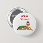 サンタハおもしろいット付きクリスマスタイガー動物 缶バッジ (正面&裏面)