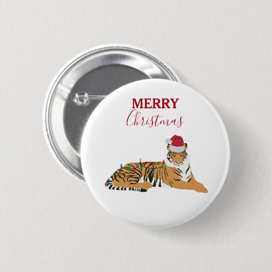 サンタハおもしろいット付きクリスマスタイガー動物 缶バッジ (正面&裏面)