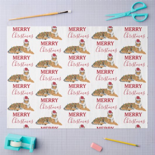 サンタハおもしろいット付きクリスマスタイガー動物 薄葉紙 (クラフト)