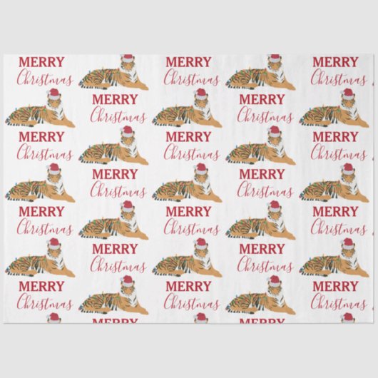 サンタハおもしろいット付きクリスマスタイガー動物 薄葉紙 (正面)