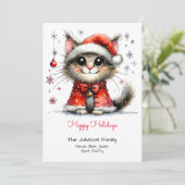 サンタハお洒落ットを着てかわいい猫が幸せ シーズンカード (スタンド正面)