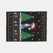 サンタハグレイハウンド犬クリスマスツリーが醜い フリースブランケット (正面(横))