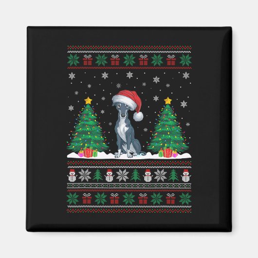 サンタハグレイハウンド犬クリスマスツリーが醜い マグネット (正面)