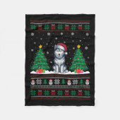 サンタハシベリアのハスキー犬のクリスマスツリーが醜く点灯 フリースブランケット (正面)