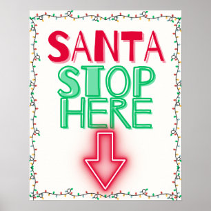 サンタハストップイここクリスマスのウォールアートデコール ポスター