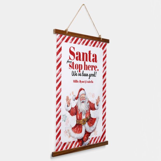 サンタハストップイレモダンッドホワイトストライプクリスマス 吊り下げ型タペストリー (傾斜あり)