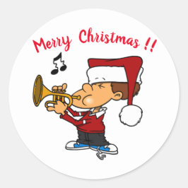 サンタハッおもしろいツホルン吹クリスマスの少年 ラウンドシール
