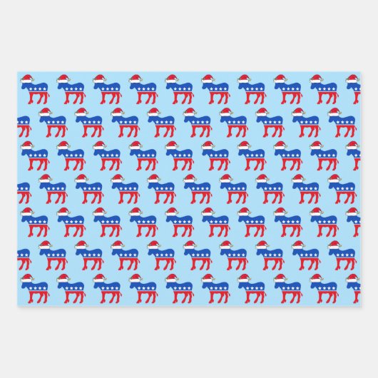 サンタハッおもしろいトブルーのクリスマスに民主党議員のロバ ラッピングペーパーシート (正面)