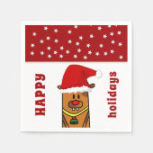 サンタハッおもしろいト赤鼻スターパターンを持つ鹿 スタンダードカクテルナプキン (正面)