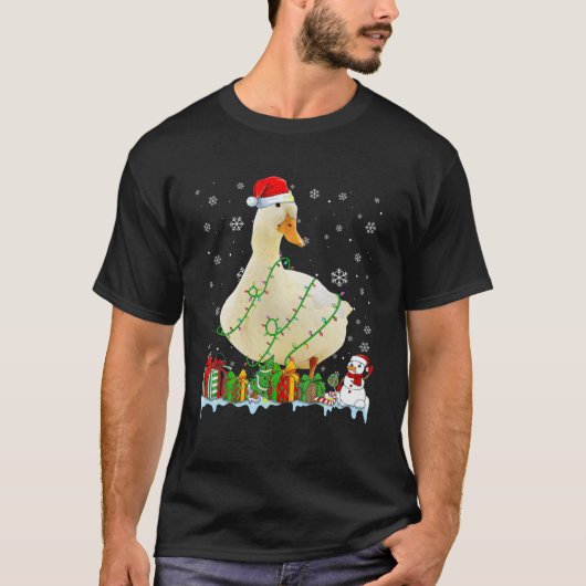 サンタハッおもしろいト・アヒルのクリスマスライト動物の愛 Tシャツ (正面)