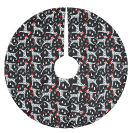 サンタハッツのクリスマスダルマティア黒い休日 ブラッシュドポリエステルツリースカート