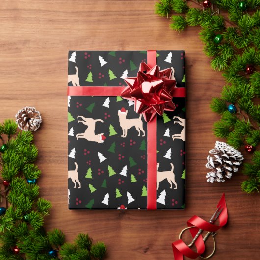 サンタハッツのチワホアドッグスクリスマスブラック ラッピングペーパー (クリスマスギフト)