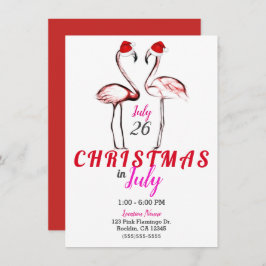 サンタハッツのピンクのフラミンゴ7月のクリスマス 招待状