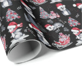 サンタハッツのペンギン冬の情景の黒いパターン ラッピングペーパー (ロールコーナー)