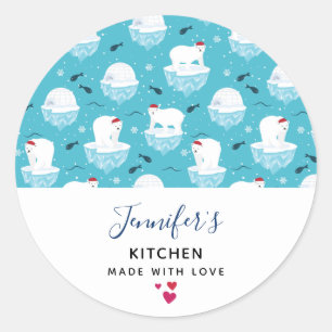 サンタハッツの可愛いホッキョクグマChristmas Kitchen ラウンドシール