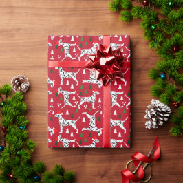 サンタハッツレッドホリデーのクリスマスダルマティア ラッピングペーパー