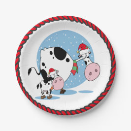 サンタハッツ付きクリスマス牛のパーティープレート ペーパープレート