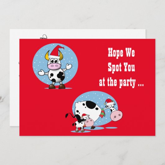 サンタハッツ付きクリスマス牛招待状テンプレート 招待状 (正面/裏面)