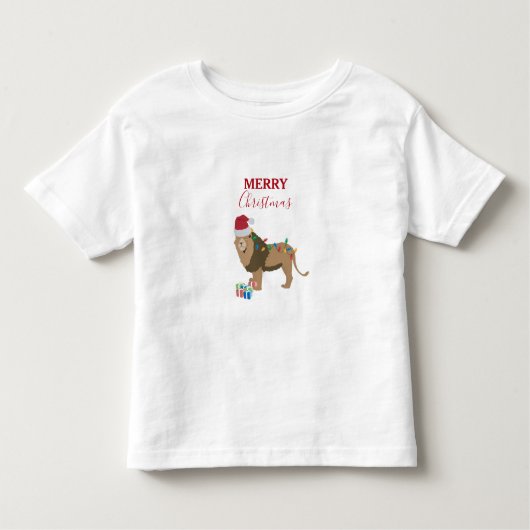 サンタハットおもしろいを使ったクリスマスリオン動物 トドラーTシャツ (正面)