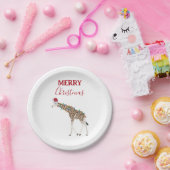 サンタハットおもしろいカード付きクリスマスキリン動物 ペーパープレート (パーティー)