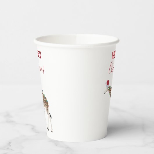 サンタハットおもしろいカード付きクリスマスキリン動物 紙コップ (左)