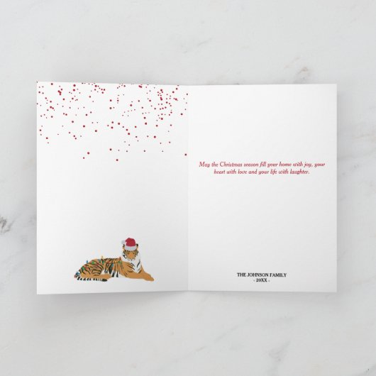 サンタハットおもしろいカード付きクリスマスタイガー動物 シーズンカード (内部)