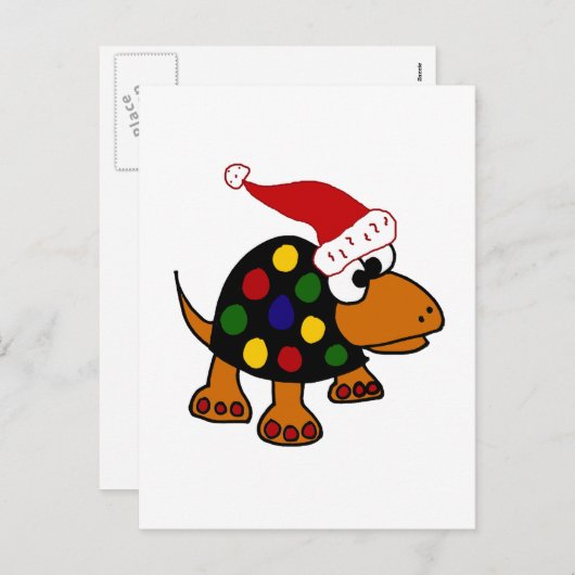 サンタハットおもしろいクリスマスアートのカメ シーズンポストカード (正面/裏面)