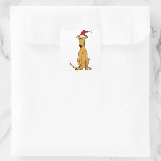 サンタハットおもしろいクリスマスアートのグレイハウンド犬 スクエアシール (バッグ)