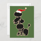 サンタハットおもしろいクリスマスアートのブラックプードル シーズンポストカード (正面/裏面)