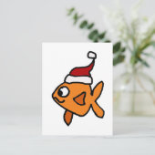 サンタハットおもしろいクリスマスアートの金魚 シーズンポストカード (スタンド正面)