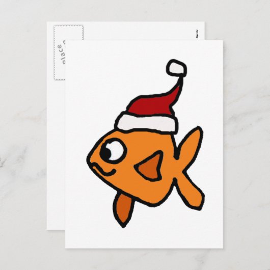 サンタハットおもしろいクリスマスアートの金魚 シーズンポストカード (正面/裏面)