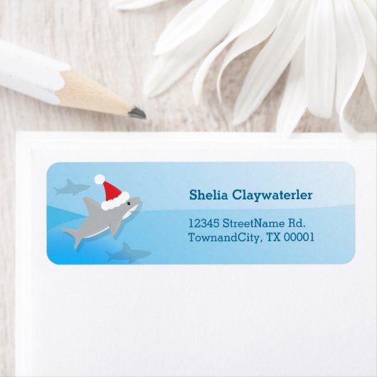 サンタハットかわいいシャーククリスマスホリデー ラベル (インサイチュ)