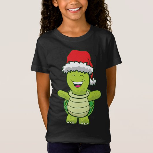 サンタハットかわいい亀のクリスマス付きカメ Tシャツ (正面)